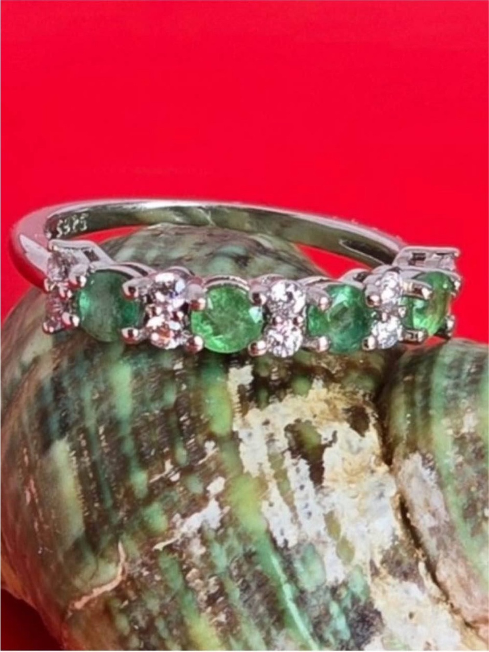 Natural Emerald Ring Band white gold rhodium on 925 green emerald diamond cz 7 - Picture 5 of 5